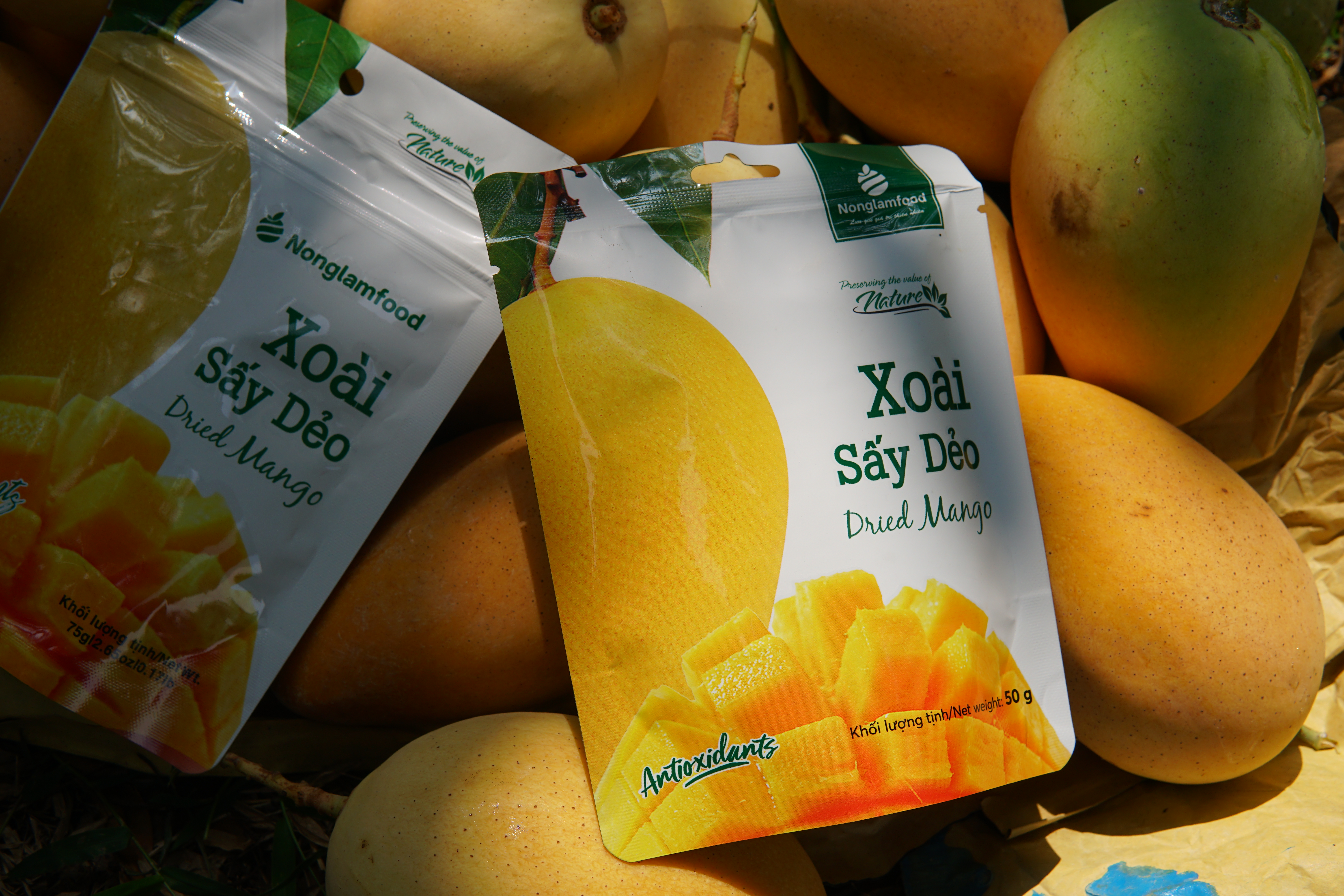 Packaged premium dried mangoes ready for global export after strict quality control