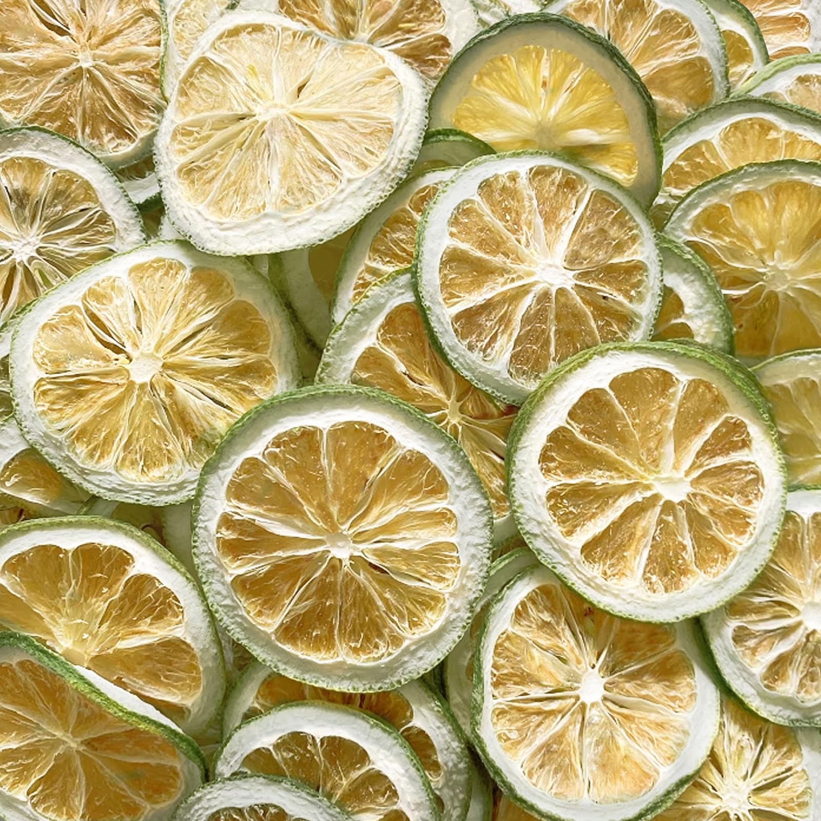 Decorative dried lime slices prepared for cocktail garnishes and premium assorted dried fruit boxes
