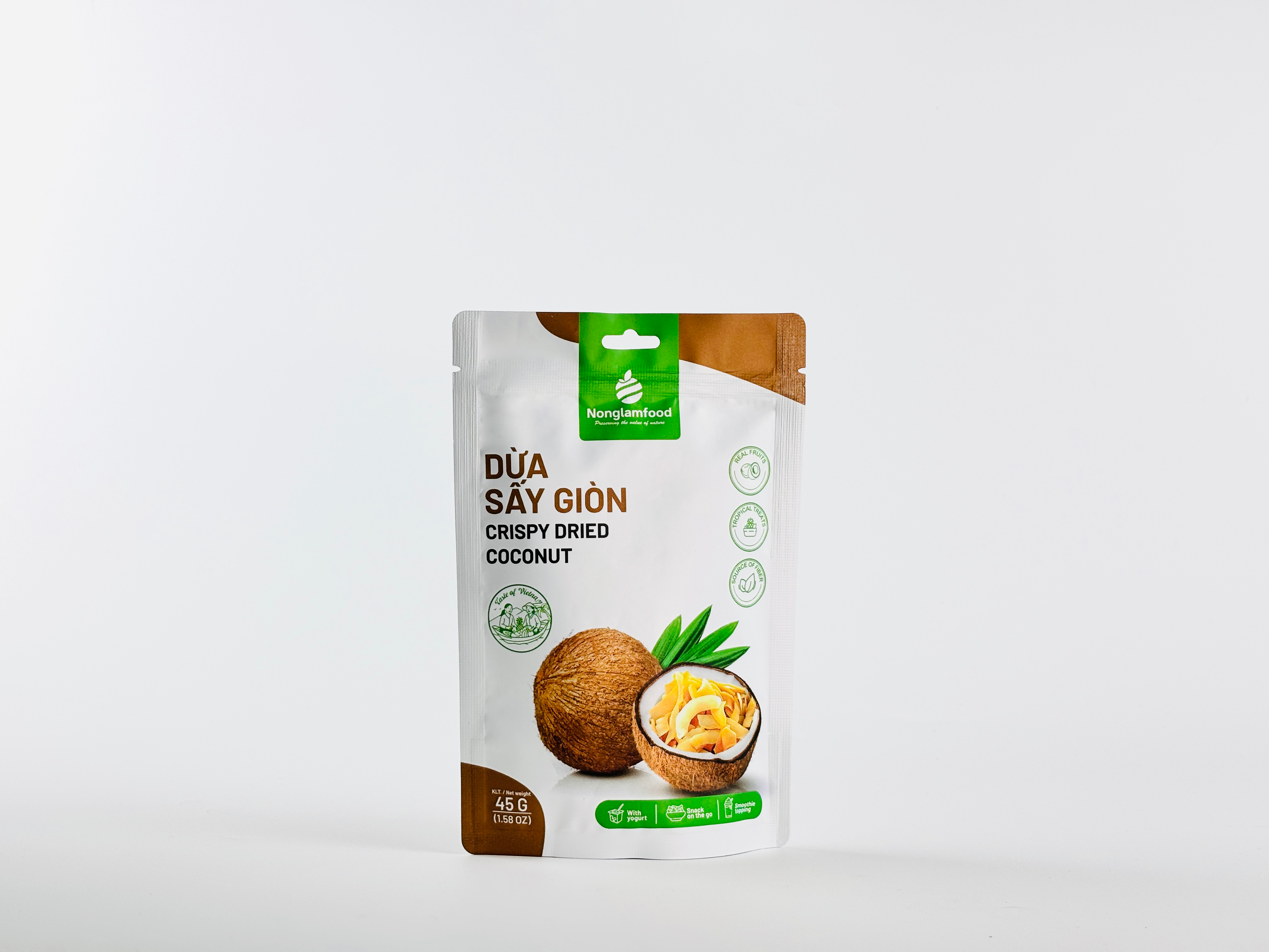 Crispy coconut chips showcasing an easy way to enjoy brown coconut benefits daily