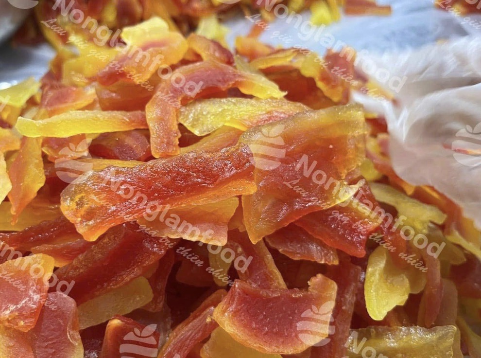 Healthy soft dried papaya slices known for high fibre content and digestive enzymes
