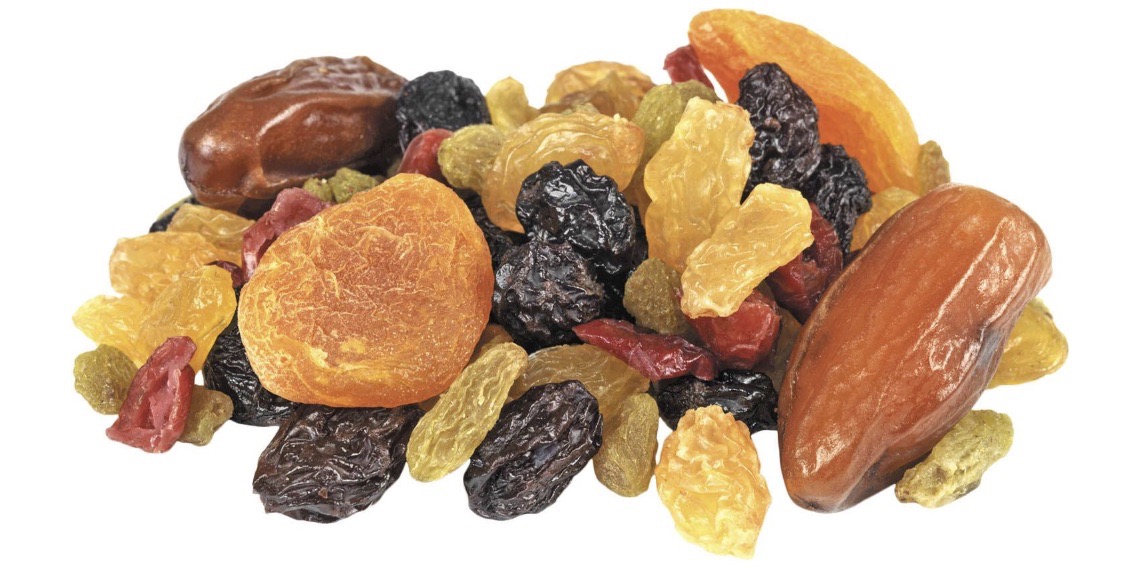 A mix of classic dry fruits including raisins, dried apricots, dates, and cranberries