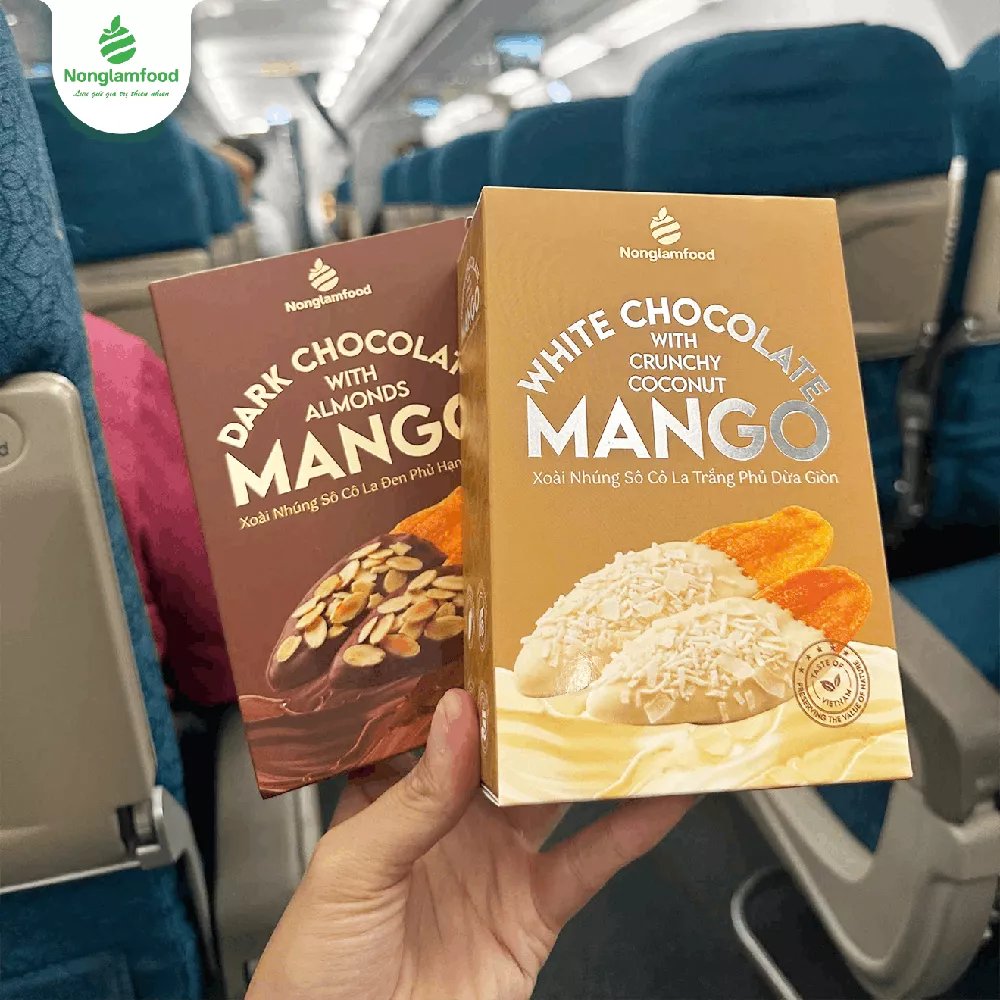 Nonglamfood chocolate dipped dried mango boxes