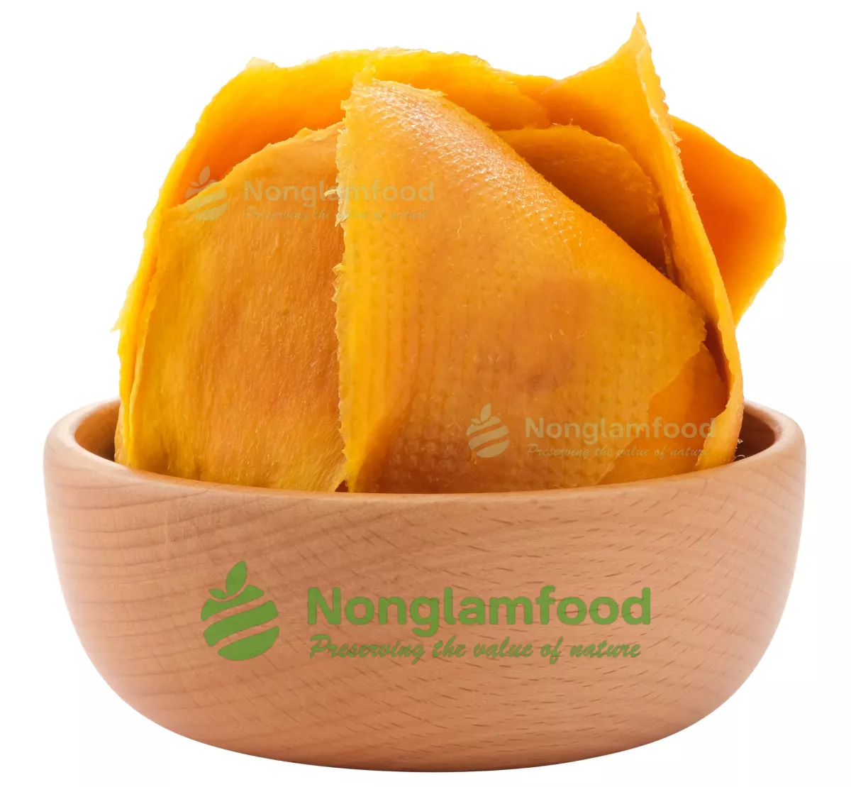 Nonglamfood Soft Dried Mango in a wooden bowl
