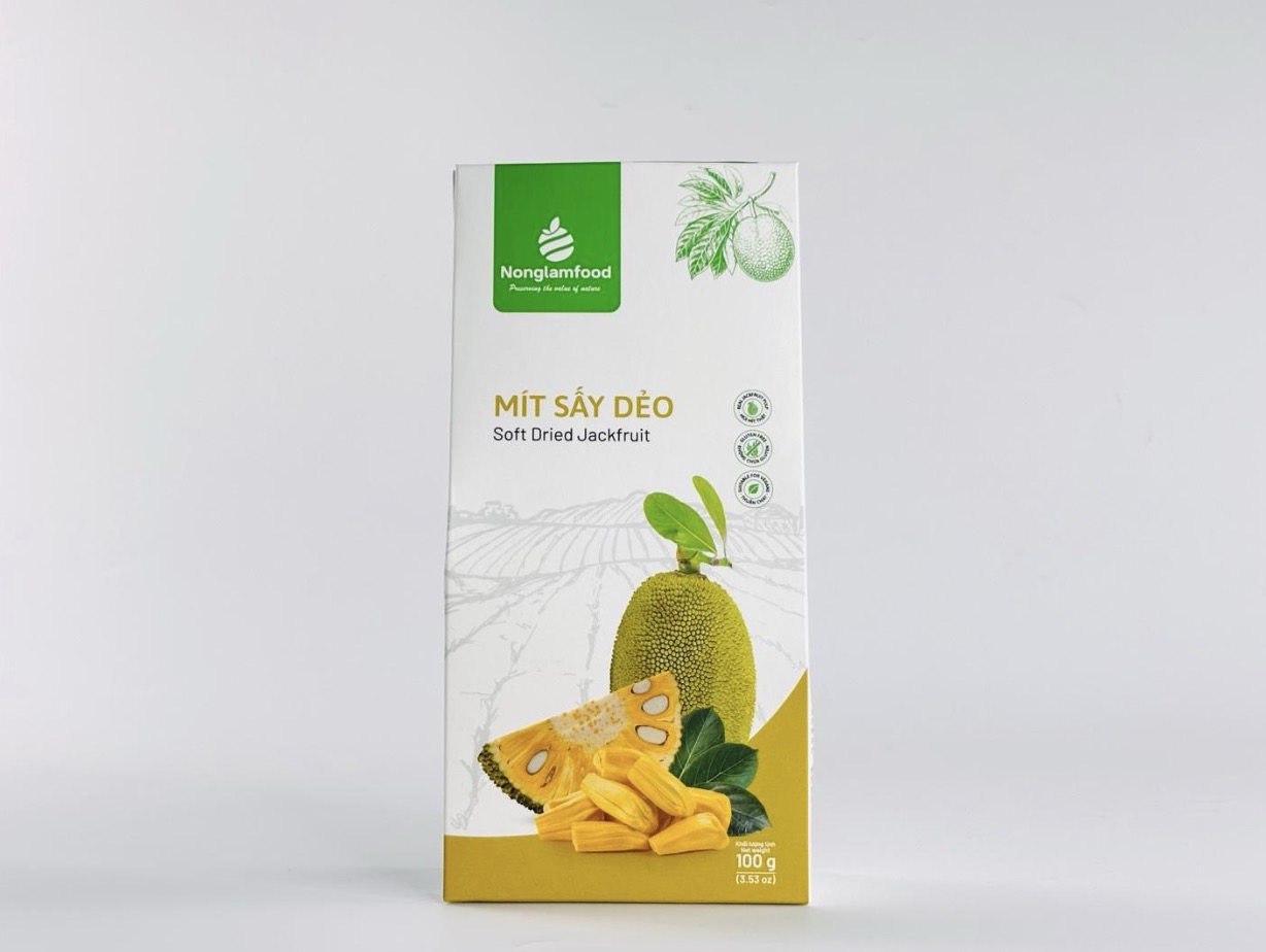 Nong Lam Food Soft Dried Jackfruit packaging showcasing value-added Vietnamese fruit exports